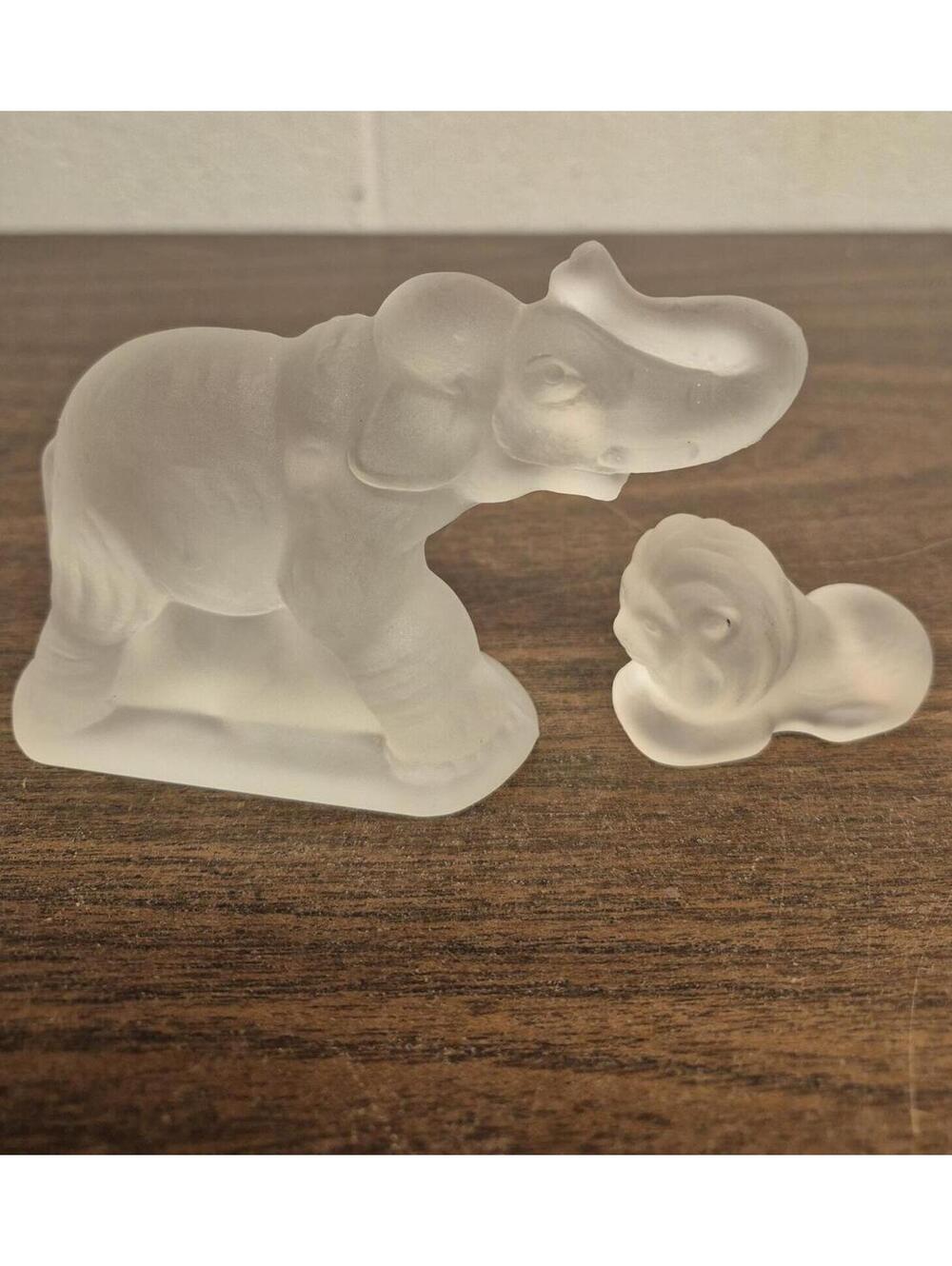 Frosted Glass Elephant and Lion Figurine Set